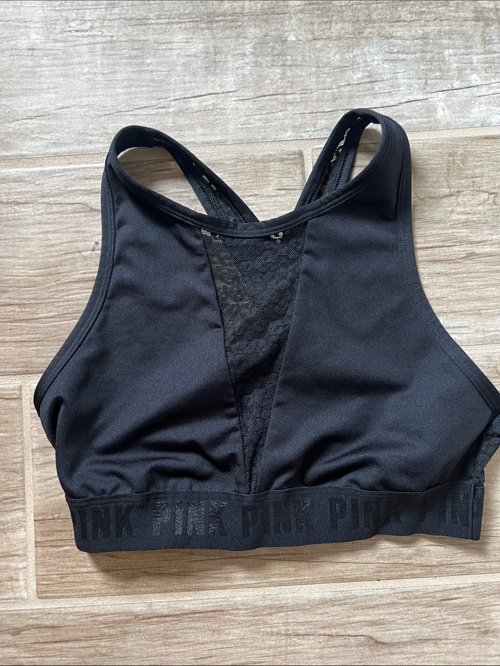PINK Victoria's Secret Black Lace-Inset Racerback Sports Bra